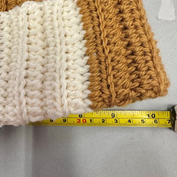 Handmade knit colorblock ivory and golden mustard checkered  stocking hat beanie main image 5